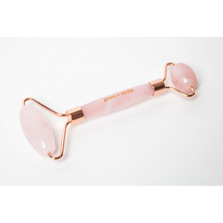 Роллер-массажер для лица двусторонний из натурального розового кварца Rose Quartz Facial Roller, 1 шт