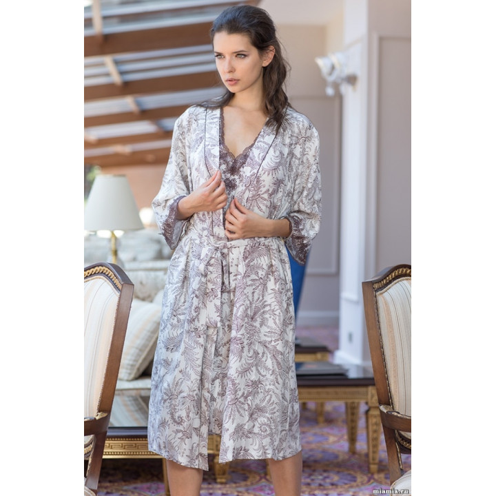 Длинный классический халат–кимоно из натурального шелка Evita (3089)